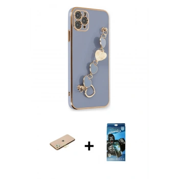 MARSİLYAN™- iPhone 11 Pro Kılıf Nova Işık Prime - Siyah 34D Izgaralı Cam + Renkli Kamera Lens Koruma Cam - PE
