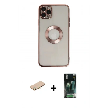 MARSİLYAN™- iPhone 11 Pro Kılıf Pusula Form - Şeffaf 360 Full Body Arka Koruyucu + Renkli Kamera Lens Koruma Cam - PE