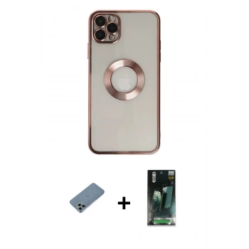 MARSİLYAN™- iPhone 11 Pro Kılıf Pusula Form - Şeffaf 360 Full Body Arka Koruyucu + Shine Kamera Lens Koruma Cam - SABE