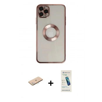 MARSİLYAN™- iPhone 11 Pro Kılıf Pusula Form - Şeffaf Pasifik Cam Ekran Koruyucu + Renkli Kamera Lens Koruma Cam - MI