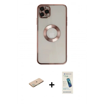 MARSİLYAN™- iPhone 11 Pro Kılıf Pusula Form - Şeffaf Pasifik Cam Ekran Koruyucu + Renkli Kamera Lens Koruma Cam - YL