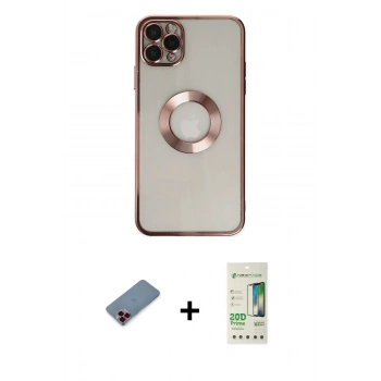 MARSİLYAN™- iPhone 11 Pro Kılıf Pusula Form - Siyah 20D Premium Cam Ekran Koruyucu + Metal Kamera Lens Koruma Cam - KI