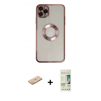 MARSİLYAN™- iPhone 11 Pro Kılıf Pusula Form - Siyah 20D Premium Cam Ekran Koruyucu + Renkli Kamera Lens Koruma Cam - PE