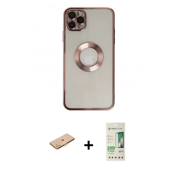 MARSİLYAN™- iPhone 11 Pro Kılıf Pusula Form - Siyah 20D Premium Cam Ekran Koruyucu + Renkli Kamera Lens Koruma Cam - TU