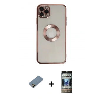 MARSİLYAN™- iPhone 11 Pro Kılıf Pusula Form - Siyah 34D Hayalet Izgaralı Cam + Shine Kamera Lens Koruma Cam - GD