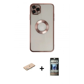 MARSİLYAN™- iPhone 11 Pro Kılıf Pusula Form - Siyah 34D Hayalet Izgaralı Cam + Renkli Kamera Lens Koruma Cam - MI