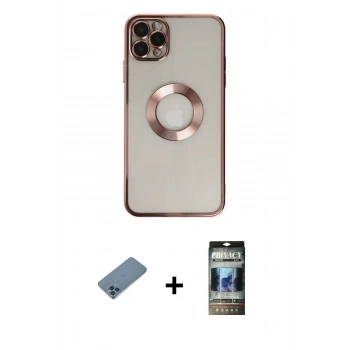 MARSİLYAN™- iPhone 11 Pro Kılıf Pusula Form - Siyah 34D Hayalet Izgaralı Cam + Shine Kamera Lens Koruma Cam - MI