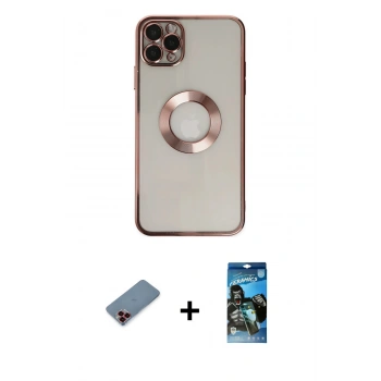 MARSİLYAN™- iPhone 11 Pro Kılıf Pusula Form - Siyah 34D Izgaralı Cam + Metal Kamera Lens Koruma Cam - KI