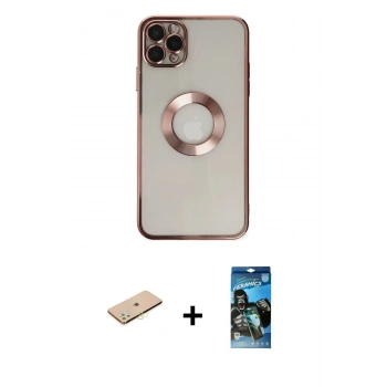 MARSİLYAN™- iPhone 11 Pro Kılıf Pusula Form - Siyah 34D Izgaralı Cam + Renkli Kamera Lens Koruma Cam - PE