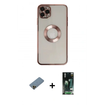 MARSİLYAN™- iPhone 11 Pro Kılıf Pusula Form - Siyah 360 Mat Full Body Arka Koruyucu + Shine Kamera Lens Koruma Cam - GD