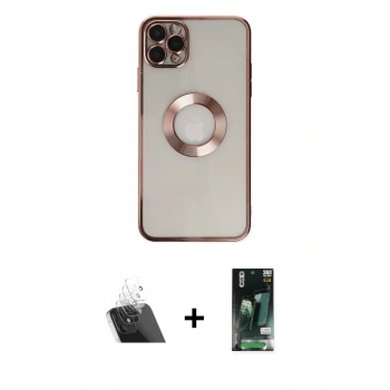 MARSİLYAN™- iPhone 11 Pro Kılıf Pusula Form - Siyah 360 Mat Full Body Arka Koruyucu + Kamera Lens Koruma Cam - SF