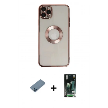 MARSİLYAN™- iPhone 11 Pro Kılıf Pusula Form - Siyah 360 Mat Full Body Arka Koruyucu + Shine Kamera Lens Koruma Cam - MI