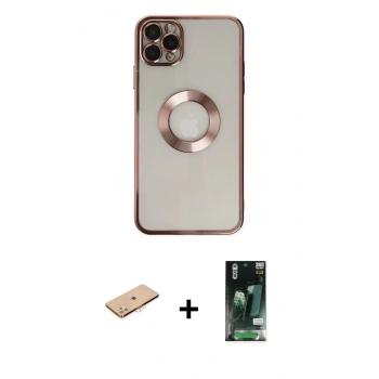 MARSİLYAN™- iPhone 11 Pro Kılıf Pusula Form - Siyah 360 Mat Full Body Arka Koruyucu + Renkli Kamera Lens Koruma Cam - TU