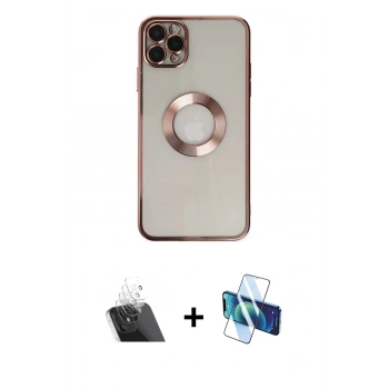 MARSİLYAN™- iPhone 11 Pro Kılıf Pusula Form - Siyah 3D Antistatik Cam Ekran Koruyucu + Kamera Lens Koruma Cam - SF