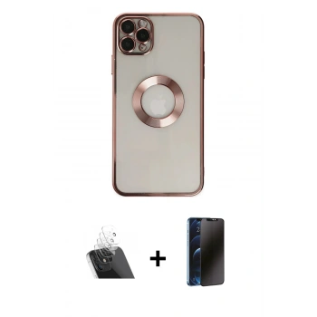 MARSİLYAN™- iPhone 11 Pro Kılıf Pusula Form - Siyah 3D Antistatik Hayalet Cam Ekran Koruyucu + Kamera Lens Koruma Cam - SF