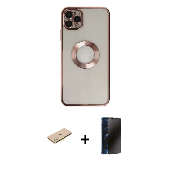 MARSİLYAN™- iPhone 11 Pro Kılıf Pusula Form - Siyah 3D Antistatik Hayalet Cam Ekran Koruyucu + Renkli Kamera Lens Koruma Cam - PE