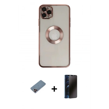 MARSİLYAN™- iPhone 11 Pro Kılıf Pusula Form - Siyah 3D Antistatik Hayalet Cam Ekran Koruyucu + Shine Kamera Lens Koruma Cam - PE