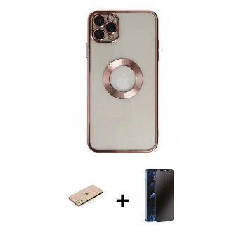 MARSİLYAN™- iPhone 11 Pro Kılıf Pusula Form - Siyah 3D Antistatik Hayalet Cam Ekran Koruyucu + Renkli Kamera Lens Koruma Cam - SI