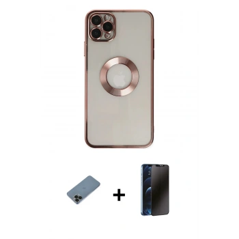 MARSİLYAN™- iPhone 11 Pro Kılıf Pusula Form - Siyah 3D Antistatik Hayalet Cam Ekran Koruyucu + Shine Kamera Lens Koruma Cam - SH