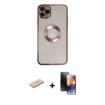 MARSİLYAN™- iPhone 11 Pro Kılıf Pusula Form - Siyah 3D Antistatik Mat Seramik Nano Ekran Koruyucu + Renkli Kamera Lens Koruma Cam - MI