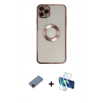 MARSİLYAN™- iPhone 11 Pro Kılıf Pusula Form - Siyah 3D Antistatik Seramik Nano Ekran Koruyucu + Metal Kamera Lens Koruma Cam - KI