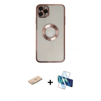 MARSİLYAN™- iPhone 11 Pro Kılıf Pusula Form - Siyah 3D Antistatik Seramik Nano Ekran Koruyucu + Renkli Kamera Lens Koruma Cam - MI