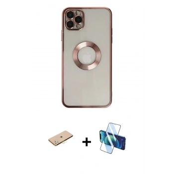 MARSİLYAN™- iPhone 11 Pro Kılıf Pusula Form - Siyah 3D Antistatik Seramik Nano Ekran Koruyucu + Renkli Kamera Lens Koruma Cam - SI