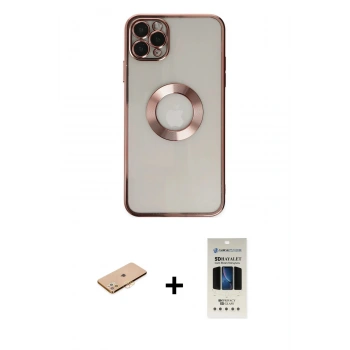 MARSİLYAN™- iPhone 11 Pro Kılıf Pusula Form - Siyah 5D Hayalet Cam Ekran Koruyucu + Renkli Kamera Lens Koruma Cam - TU