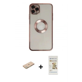 MARSİLYAN™- iPhone 11 Pro Kılıf Pusula Form - Siyah Mat Seramik Nano Ekran Koruyucu + Renkli Kamera Lens Koruma Cam - YL