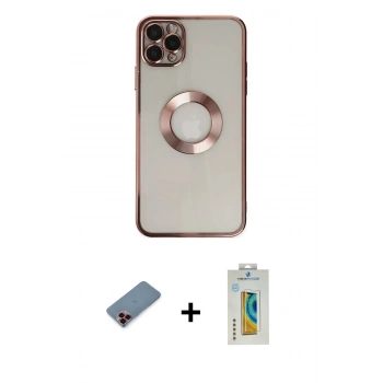 MARSİLYAN™- iPhone 11 Pro Kılıf Pusula Form - Siyah Polymer Nano Ekran Koruyucu + Metal Kamera Lens Koruma Cam - KI