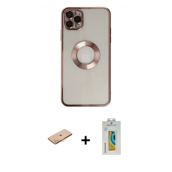 MARSİLYAN™- iPhone 11 Pro Kılıf Pusula Form - Siyah Polymer Nano Ekran Koruyucu + Renkli Kamera Lens Koruma Cam - TU