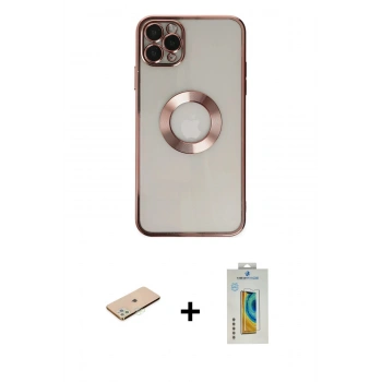MARSİLYAN™- iPhone 11 Pro Kılıf Pusula Form - Siyah Polymer Nano Ekran Koruyucu + Renkli Kamera Lens Koruma Cam - YL