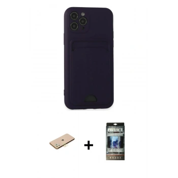 MARSİLYAN™- iPhone 11 Pro Kılıf Vadi Çizgi Prime - Siyah 34D Hayalet Izgaralı Cam + Renkli Kamera Lens Koruma Cam - SI
