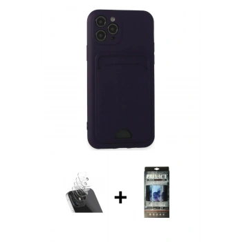 MARSİLYAN™- iPhone 11 Pro Kılıf Vadi Çizgi Prime - Siyah 34D Hayalet Izgaralı Cam + Kamera Lens Koruma Cam - SF