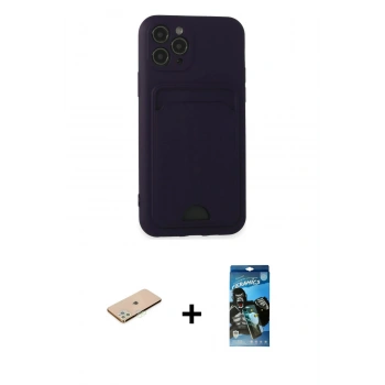 MARSİLYAN™- iPhone 11 Pro Kılıf Vadi Çizgi Prime - Siyah 34D Izgaralı Cam + Renkli Kamera Lens Koruma Cam - YL