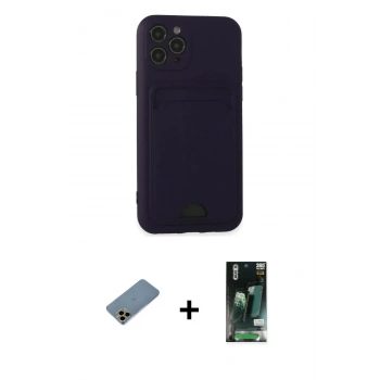 MARSİLYAN™- iPhone 11 Pro Kılıf Vadi Çizgi Prime - Siyah 360 Mat Full Body Arka Koruyucu + Shine Kamera Lens Koruma Cam - GD