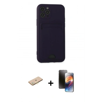MARSİLYAN™- iPhone 11 Pro Kılıf Vadi Çizgi Prime - Siyah 3D Antistatik Mat Seramik Nano Ekran Koruyucu + Renkli Kamera Lens Koruma Cam - PE