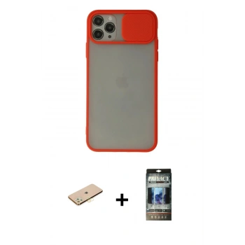 MARSİLYAN™- iPhone 11 Pro Kılıf Vadi Çizgi - Siyah 34D Hayalet Izgaralı Cam + Renkli Kamera Lens Koruma Cam - PE