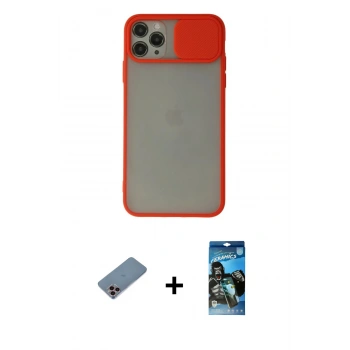 MARSİLYAN™- iPhone 11 Pro Kılıf Vadi Çizgi - Siyah 34D Izgaralı Cam + Shine Kamera Lens Koruma Cam - PE