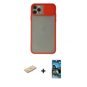 MARSİLYAN™- iPhone 11 Pro Kılıf Vadi Çizgi - Siyah 34D Izgaralı Cam + Renkli Kamera Lens Koruma Cam - MI