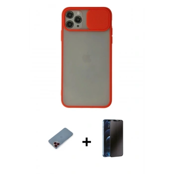 MARSİLYAN™- iPhone 11 Pro Kılıf Vadi Çizgi - Siyah 3D Antistatik Hayalet Cam Ekran Koruyucu + Metal Kamera Lens Koruma Cam - KI