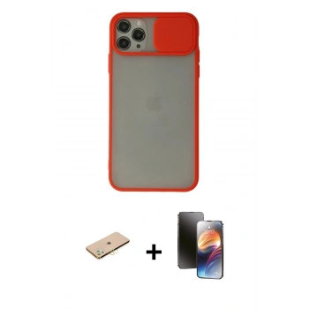MARSİLYAN™- iPhone 11 Pro Kılıf Vadi Çizgi - Siyah 3D Antistatik Mat Seramik Nano Ekran Koruyucu + Renkli Kamera Lens Koruma Cam - SI