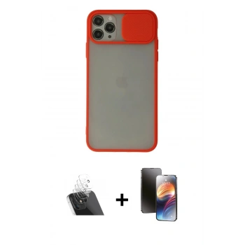 MARSİLYAN™- iPhone 11 Pro Kılıf Vadi Çizgi - Siyah 3D Antistatik Mat Seramik Nano Ekran Koruyucu + Kamera Lens Koruma Cam - SF