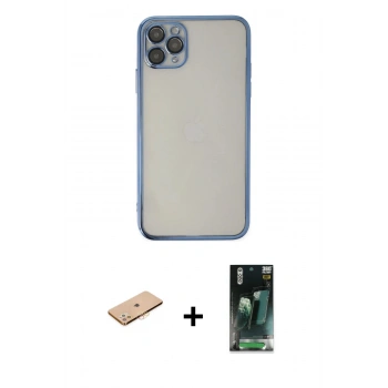 MARSİLYAN™- iPhone 11 Pro Kılıf Vadi Minimal - Şeffaf 360 Full Body Arka Koruyucu + Renkli Kamera Lens Koruma Cam - TU
