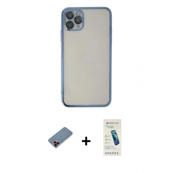 MARSİLYAN™- iPhone 11 Pro Kılıf Vadi Minimal - Şeffaf Pasifik Cam Ekran Koruyucu + Metal Kamera Lens Koruma Cam - KI