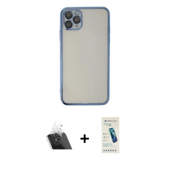 MARSİLYAN™- iPhone 11 Pro Kılıf Vadi Minimal - Şeffaf Pasifik Cam Ekran Koruyucu + Kamera Lens Koruma Cam - SF