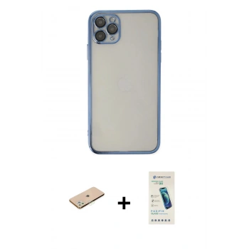 MARSİLYAN™- iPhone 11 Pro Kılıf Vadi Minimal - Şeffaf Pasifik Cam Ekran Koruyucu + Renkli Kamera Lens Koruma Cam - YL