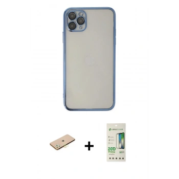 MARSİLYAN™- iPhone 11 Pro Kılıf Vadi Minimal - Siyah 20D Premium Cam Ekran Koruyucu + Renkli Kamera Lens Koruma Cam - SI
