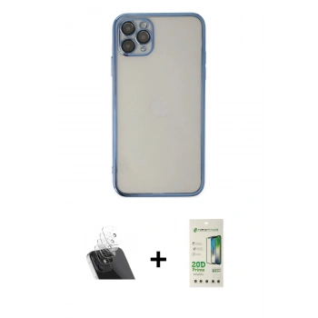 MARSİLYAN™- iPhone 11 Pro Kılıf Vadi Minimal - Siyah 20D Premium Cam Ekran Koruyucu + Kamera Lens Koruma Cam - SF