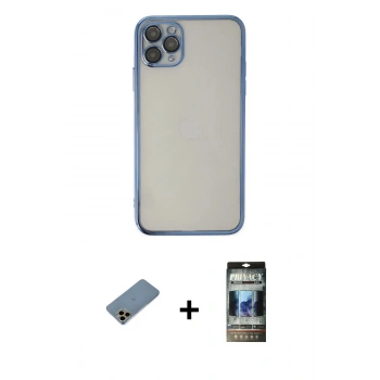 MARSİLYAN™- iPhone 11 Pro Kılıf Vadi Minimal - Siyah 34D Hayalet Izgaralı Cam + Shine Kamera Lens Koruma Cam - GD